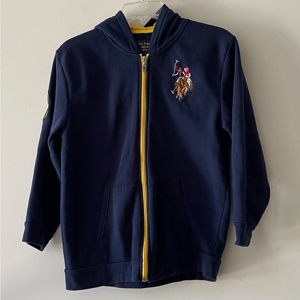 U.S. POLO Navy Blue Embroidered Zip-up Boys Hoodie